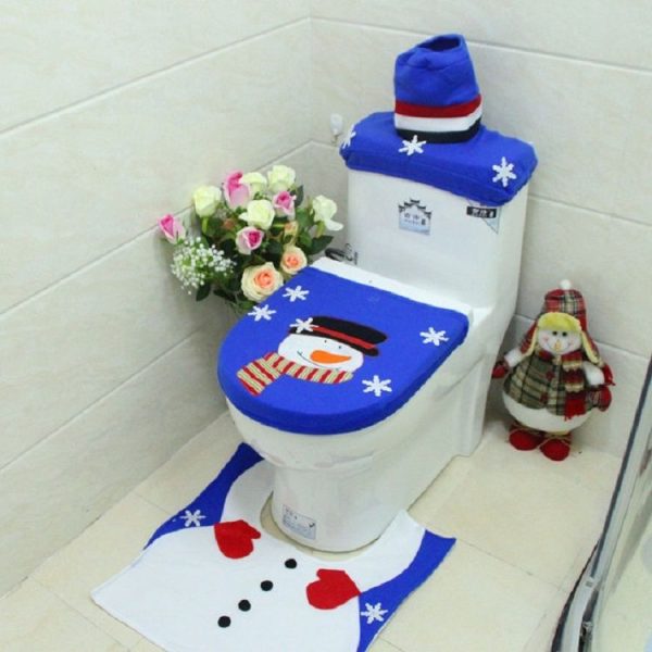 3 PCS Embroidered Christmas Snowman Toilet Set Christmas Home Decoration (2248 Snowman)