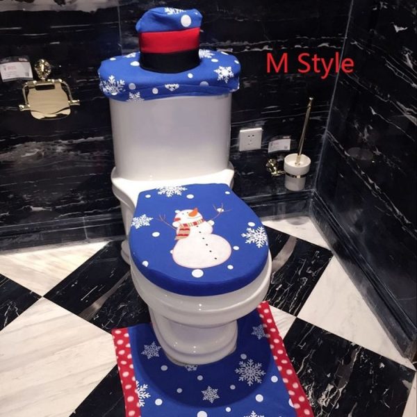 3 PCS Embroidered Christmas Snowman Toilet Set Christmas Home Decoration (2248 Snowman) - Image 3