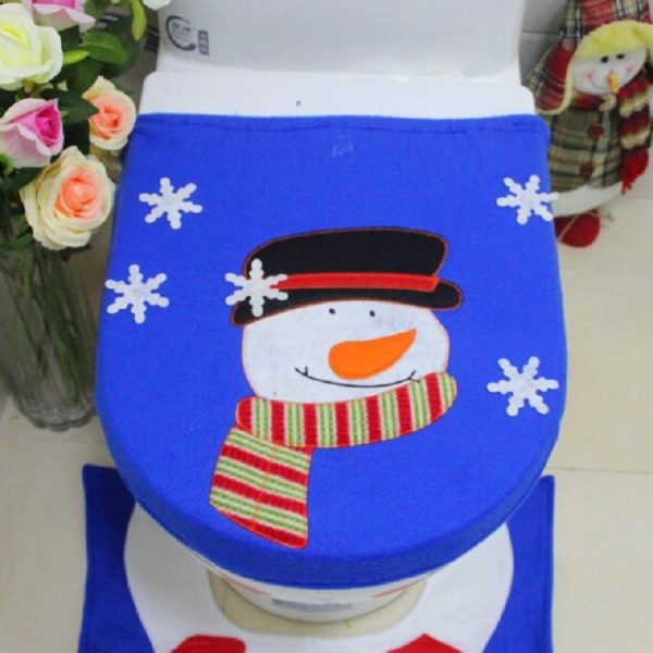 3 PCS Embroidered Christmas Snowman Toilet Set Christmas Home Decoration (2248 Snowman) - Image 4