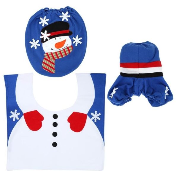 3 PCS Embroidered Christmas Snowman Toilet Set Christmas Home Decoration (2248 Snowman) - Image 8