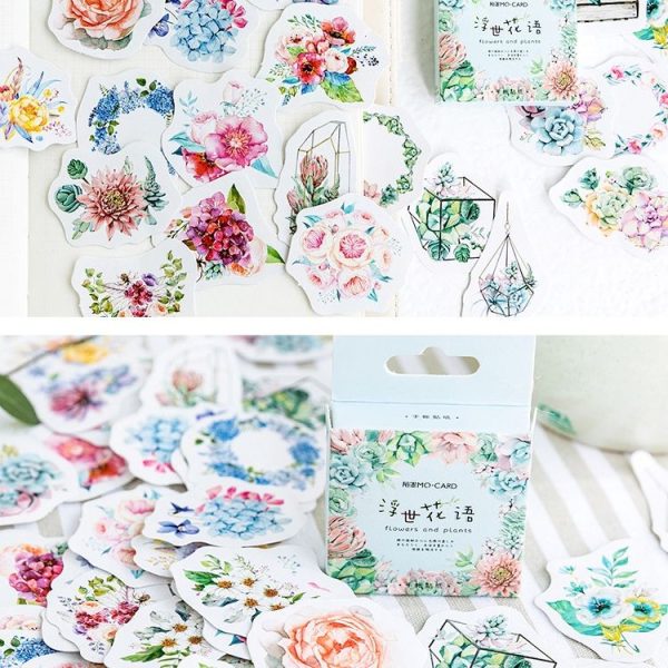 2 PCS Ukiyo Flower Language Pocket Sticker Shaped Seal Sticker Boxed Sticker - Image 3