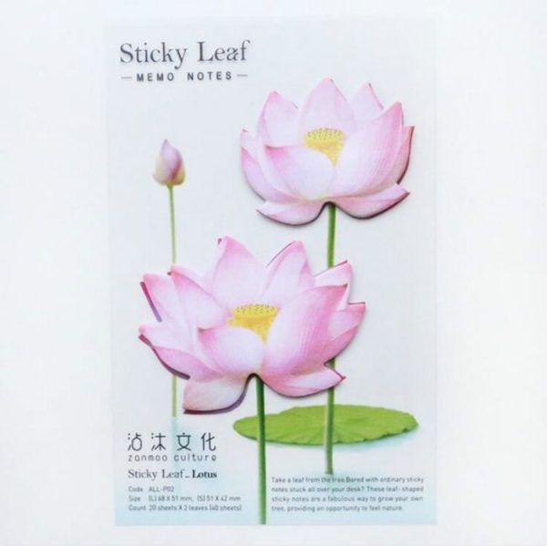 3 PCS Small Fresh Flowers and Leaves Series of Post-It Notes Romantic Lotus Notes Pink 2 Lotus - Image 2