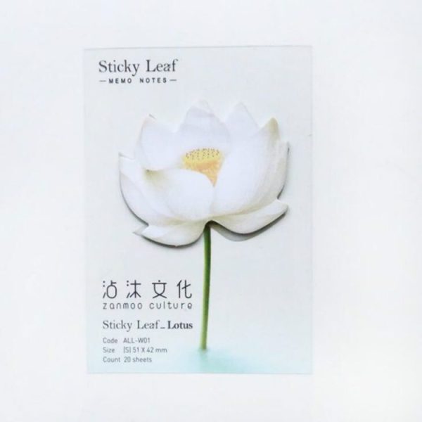3 PCS Small Fresh Flowers and Leaves Series of Post-It Notes Romantic Lotus Notes White 1 Lotus - Image 2