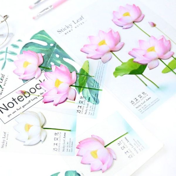 3 PCS Small Fresh Flowers and Leaves Series of Post-It Notes Romantic Lotus Notes White 1 Lotus - Image 6