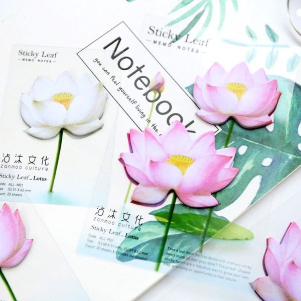 3 PCS Small Fresh Flowers and Leaves Series of Post-It Notes Romantic Lotus Notes White 2 Lotus - Image 3