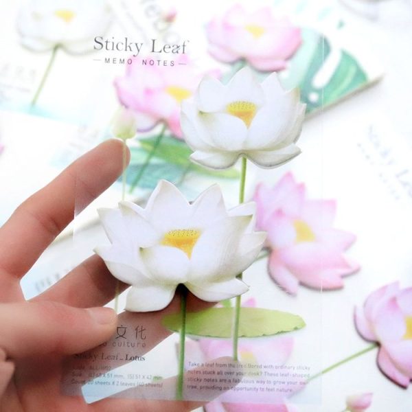 3 PCS Small Fresh Flowers and Leaves Series of Post-It Notes Romantic Lotus Notes White 2 Lotus - Image 5