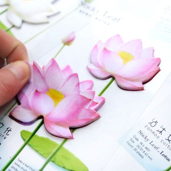 3 PCS Small Fresh Flowers and Leaves Series of Post-It Notes Romantic Lotus Notes White 2 Lotus - Image 7