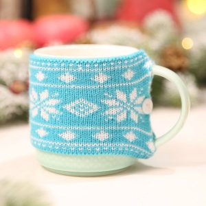 Christmas Home Knit Woven Woolen Cup Set Decoration (Blue Snowflake)