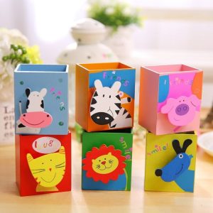 Wooden Cartoon Pen Holder Cute Animal Pen Box Students School Stationery Supplies, Random Color Delivery