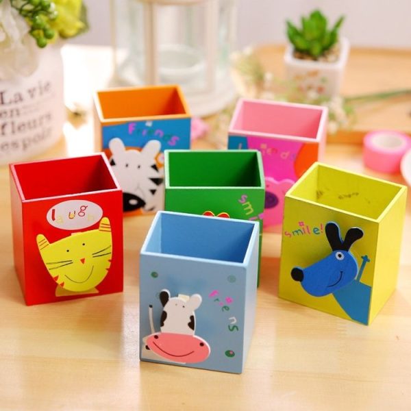 Wooden Cartoon Pen Holder Cute Animal Pen Box Students School Stationery Supplies, Random Color Delivery - Image 2