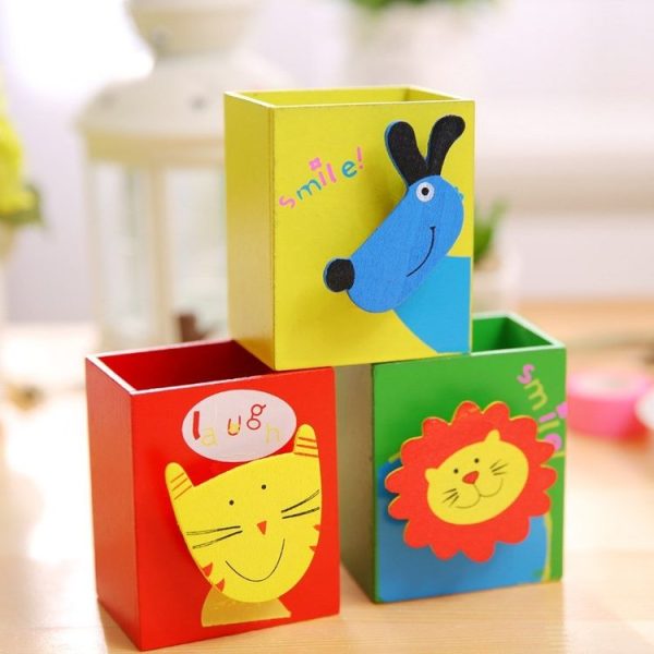 Wooden Cartoon Pen Holder Cute Animal Pen Box Students School Stationery Supplies, Random Color Delivery - Image 3