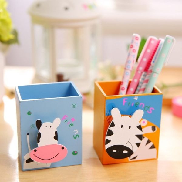 Wooden Cartoon Pen Holder Cute Animal Pen Box Students School Stationery Supplies, Random Color Delivery - Image 5