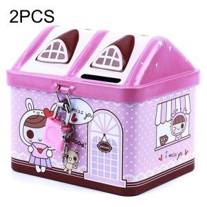 2 PCS Creative Cartoon Small Tin House Cute Piggy Bank Money Box (Blue)