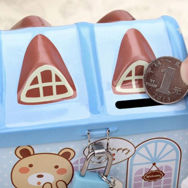 2 PCS Creative Cartoon Small Tin House Cute Piggy Bank Money Box (Blue) - Image 5