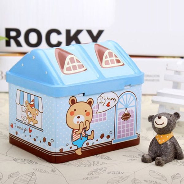 2 PCS Creative Cartoon Small Tin House Cute Piggy Bank Money Box (Blue) - Image 6