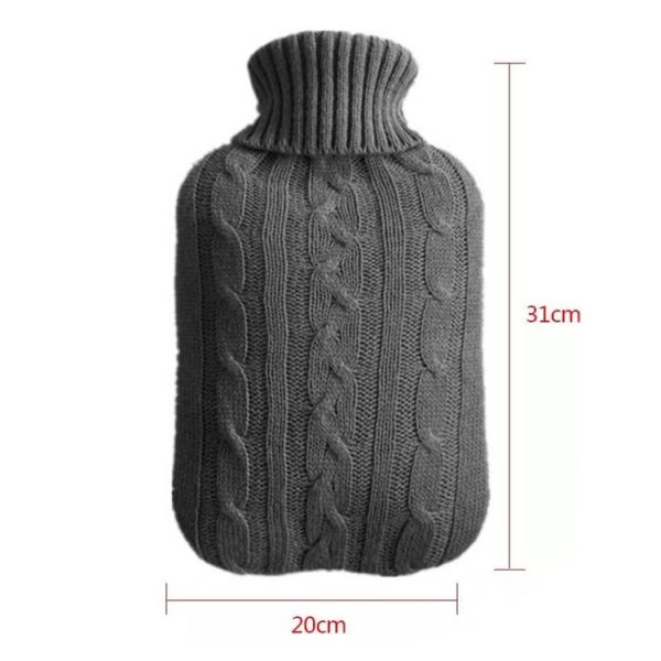 Hot Water Bottle Solid Color Knitting Cover (Without Hot Water Bottle) Water-filled Hot Water Soft Knitting Bottle Velvet Bag (Deep grey) - Image 2