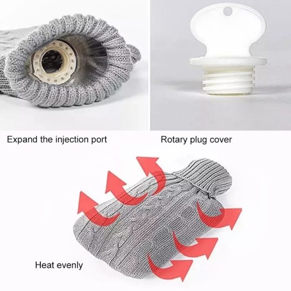 Hot Water Bottle Solid Color Knitting Cover (Without Hot Water Bottle) Water-filled Hot Water Soft Knitting Bottle Velvet Bag (Deep grey) - Image 4