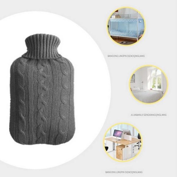 Hot Water Bottle Solid Color Knitting Cover (Without Hot Water Bottle) Water-filled Hot Water Soft Knitting Bottle Velvet Bag (Deep grey) - Image 5
