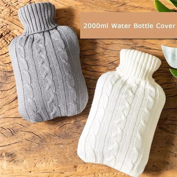 Hot Water Bottle Solid Color Knitting Cover (Without Hot Water Bottle) Water-filled Hot Water Soft Knitting Bottle Velvet Bag (Deep grey) - Image 7