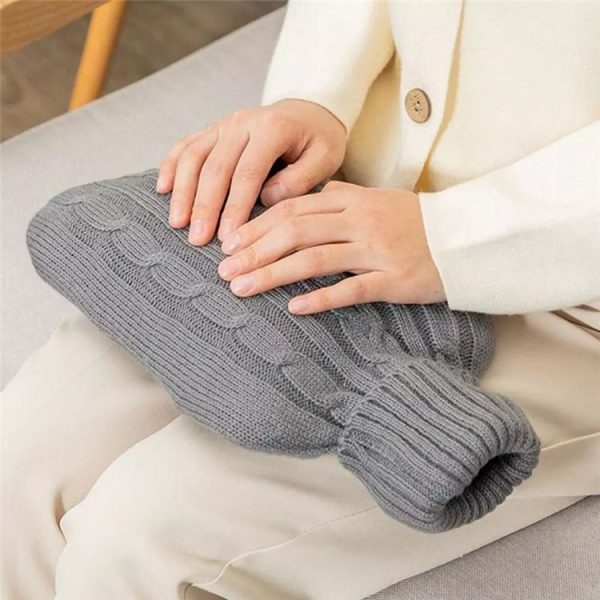 Hot Water Bottle Solid Color Knitting Cover (Without Hot Water Bottle) Water-filled Hot Water Soft Knitting Bottle Velvet Bag (Deep grey) - Image 8