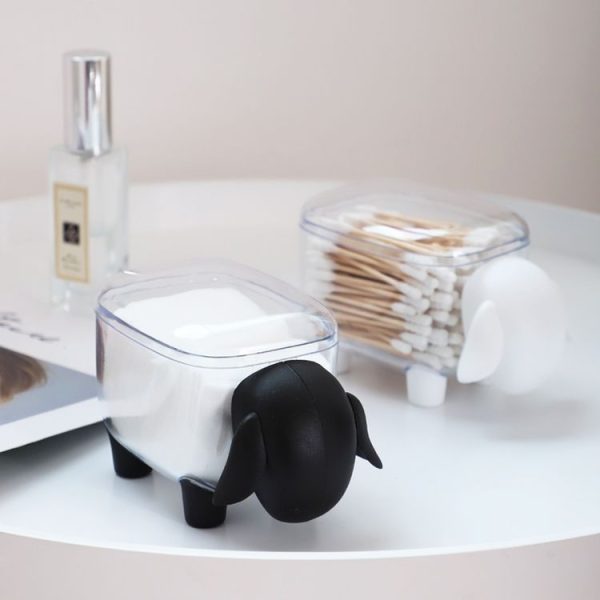 Multifunction Mini Cute Sheep Plastic Cotton Swab Box Dust-proof Cosmetic Cotton Storage Box (White) - Image 3