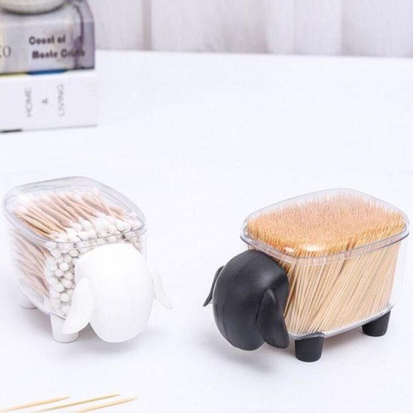 Multifunction Mini Cute Sheep Plastic Cotton Swab Box Dust-proof Cosmetic Cotton Storage Box (White) - Image 5