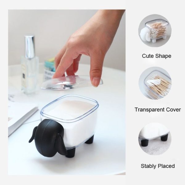 Multifunction Mini Cute Sheep Plastic Cotton Swab Box Dust-proof Cosmetic Cotton Storage Box (White) - Image 6