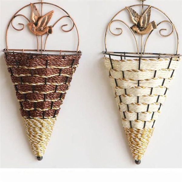 Wall Wicker Hanging Rttan Vase Basket Farm Decoration, Random Color Delivery - Image 2