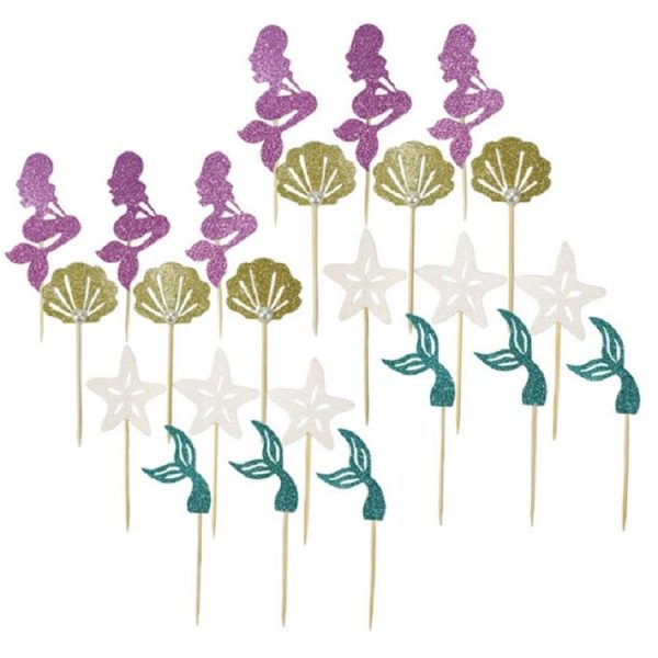 24 PCS / 1 Set Mermaid Princess Party Decorate Cupcakes Inserted Card - Image 3