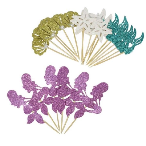 24 PCS / 1 Set Mermaid Princess Party Decorate Cupcakes Inserted Card - Image 5