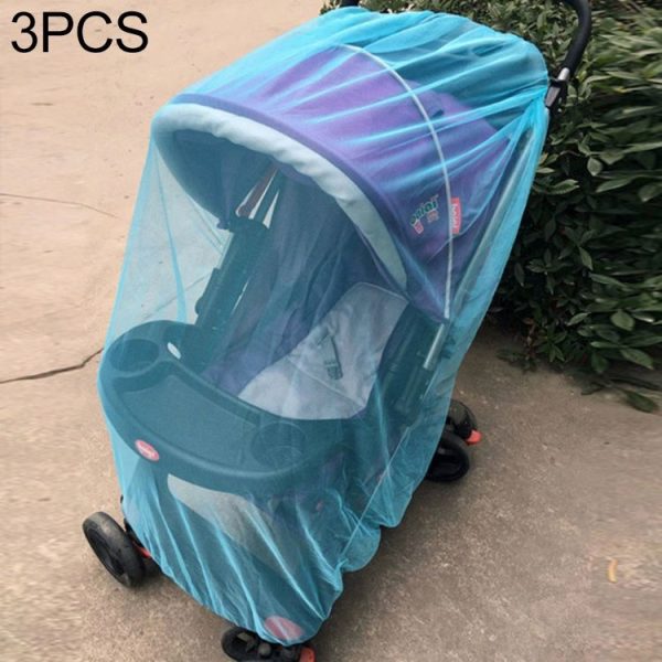 3 PCS 150cm Baby Pushchair Mosquito Insect Shield Net Safe Infants Protection Mesh Stroller Accessories Mosquito Net (Blue)
