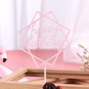Acrylic Cake Decoration Card Birthday Table Party Dress Up Dessert Polygonal Plug-in Decoration (Pink)