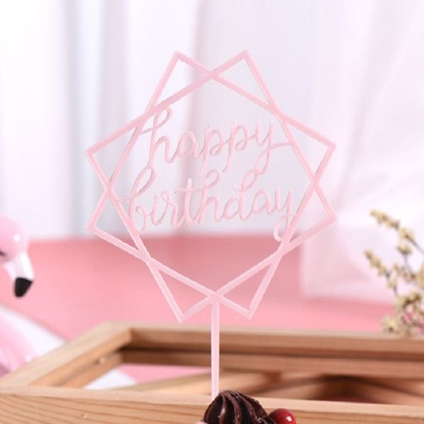 Acrylic Cake Decoration Card Birthday Table Party Dress Up Dessert Polygonal Plug-in Decoration (Pink) - Image 2