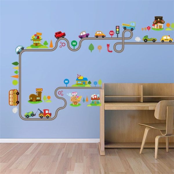 Cartoon Track Car Children Bedroom Wall Stickers Decorative Green Wall Stickers (ZY083) - Image 4