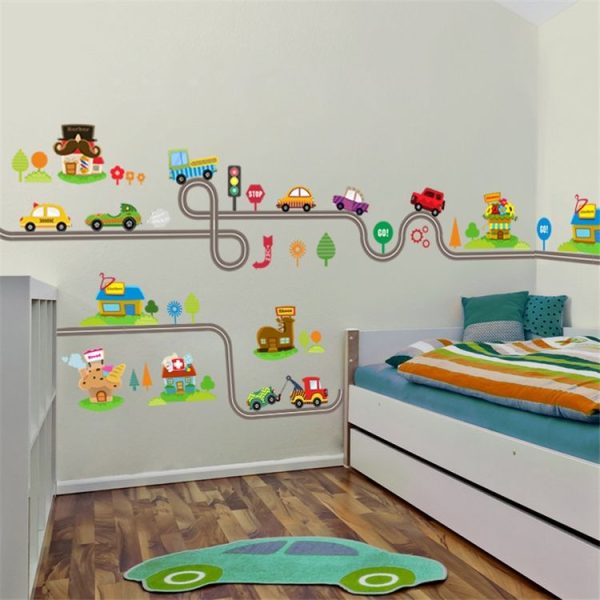 Cartoon Track Car Children Bedroom Wall Stickers Decorative Green Wall Stickers (ZY083) - Image 6