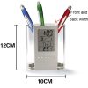 Transparent Desk Clock Pencil Holder Removable Desktop Table Digital Clock - Image 2
