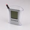Transparent Desk Clock Pencil Holder Removable Desktop Table Digital Clock - Image 3