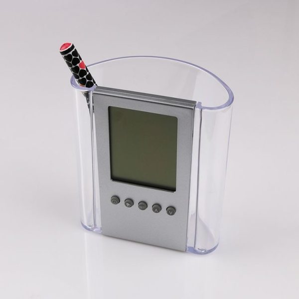 Transparent Desk Clock Pencil Holder Removable Desktop Table Digital Clock - Image 3