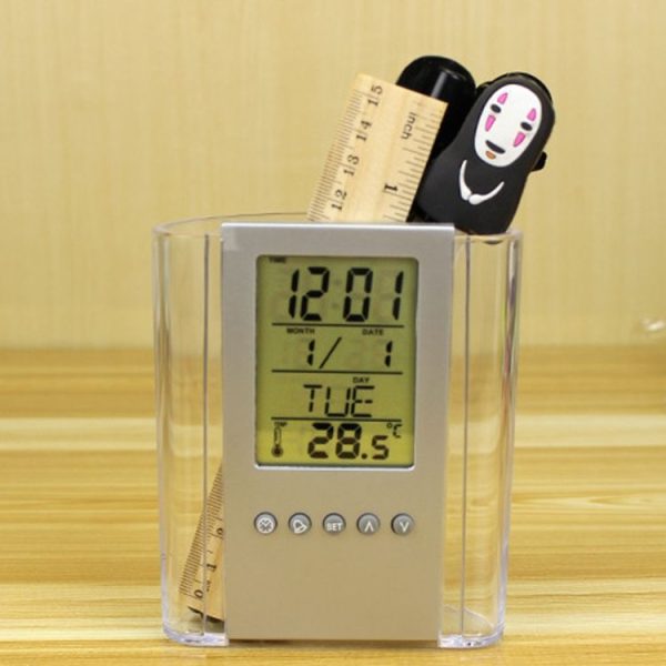 Transparent Desk Clock Pencil Holder Removable Desktop Table Digital Clock - Image 7