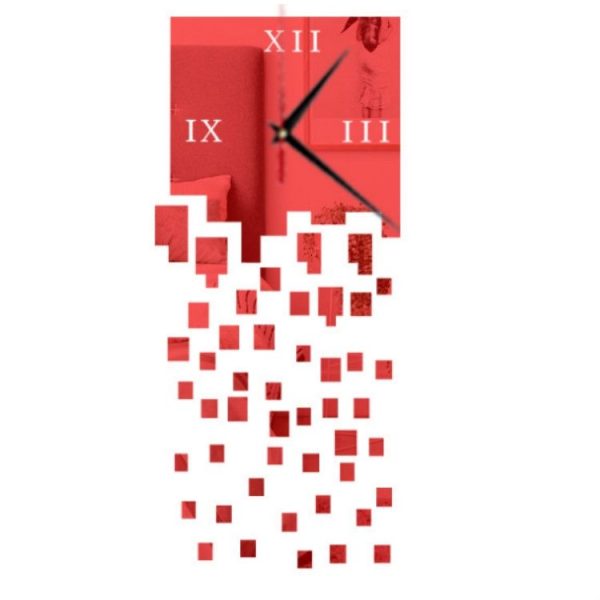 Mirror Clock Personality Wall Clock Three-dimensional Wall Decoration Mosaic Wall Clock (Red) - Image 2