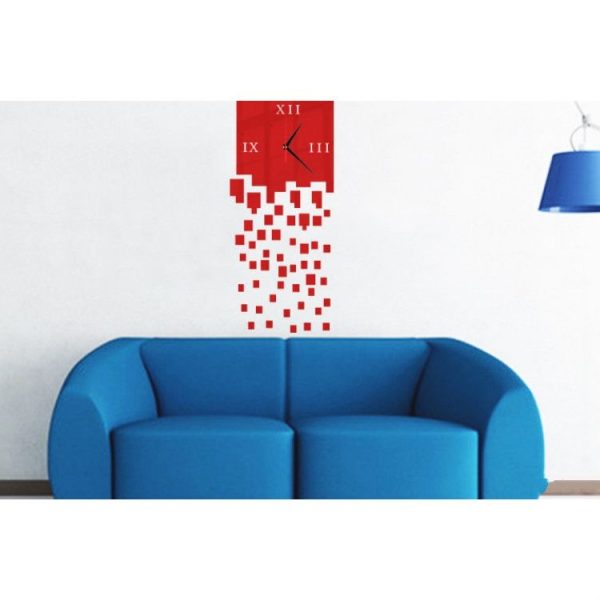Mirror Clock Personality Wall Clock Three-dimensional Wall Decoration Mosaic Wall Clock (Red) - Image 3