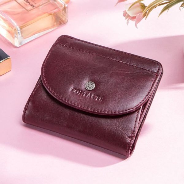 Genuine Leather Women Wallet Fashion Coin Purse Lady Money Bag Mini Clutch (Red) - Image 3