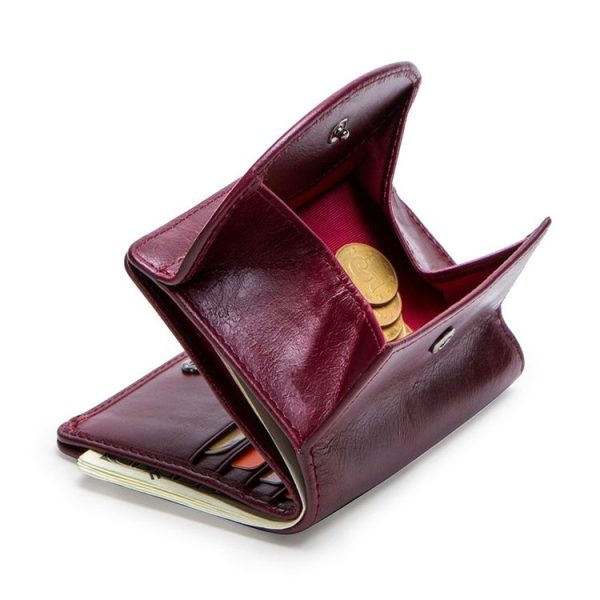 Genuine Leather Women Wallet Fashion Coin Purse Lady Money Bag Mini Clutch (Red) - Image 5