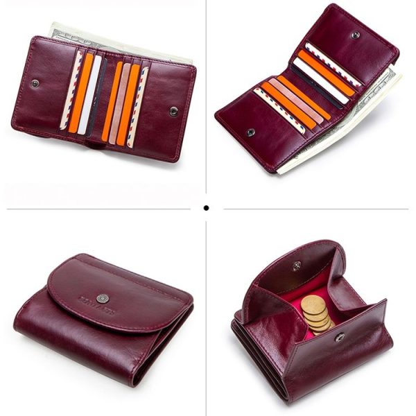 Genuine Leather Women Wallet Fashion Coin Purse Lady Money Bag Mini Clutch (Red) - Image 7