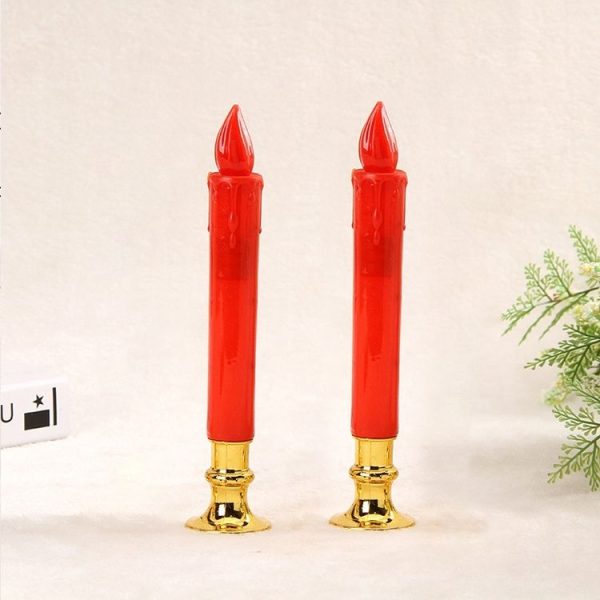 2 PCS Artificial Long Candle Light Plastic Electronic Candle (Red Shell Red Light)