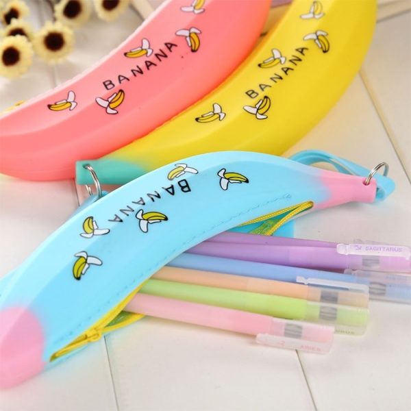 Creative Banana Pencil Case Cute Silicone Storage Bags Stationery Office School Supplies (Yellow) - Image 5