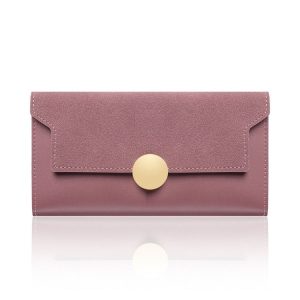Women Splicing Long Wallet Ring Snap Multi-function Coin Purse (Purple)