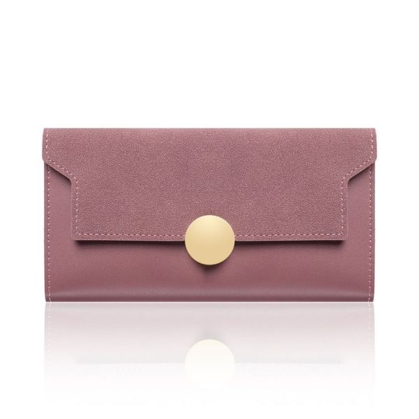 Women Splicing Long Wallet Ring Snap Multi-function Coin Purse (Purple) - Image 2