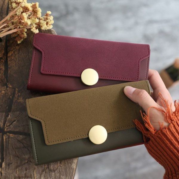 Women Splicing Long Wallet Ring Snap Multi-function Coin Purse (Purple) - Image 5