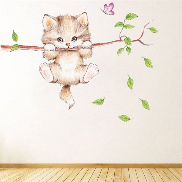 Cute Cat Twig Kindergarten Environment Layout Wall Decoration Wall Sticker - Image 2